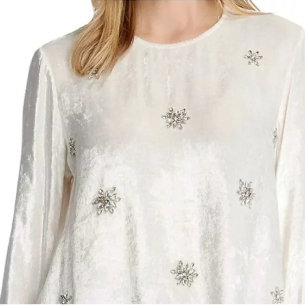 KAREN KANE Crushed Velvet Rhinestone Gemstone Embellished Blouse Top XL - Picture 2 of 7